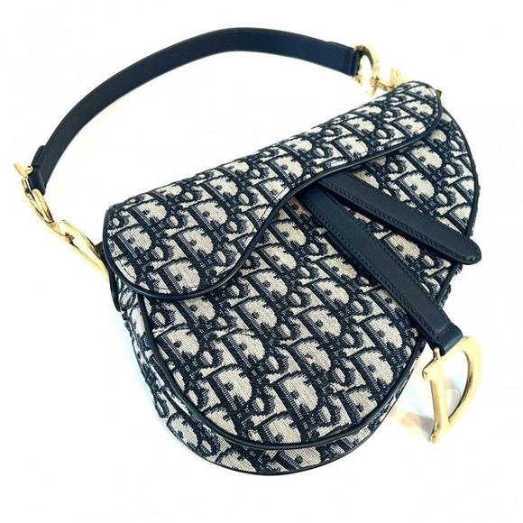 Christian Dior Trotter Saddle Bag Leather Navy - Picture 3 of 9